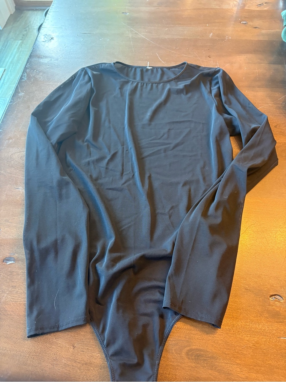 Auden Black Long-Sleeve Mesh Bodysuit